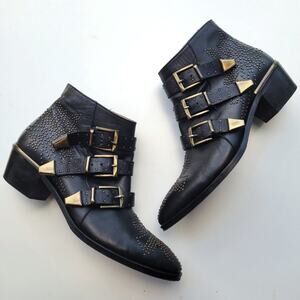 Vinci Genuine Leather Studded Buckle Pointed Toe Booties size 39 size 8